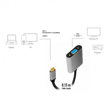 Logilink CUA0104 - Conversor USB 3.2 (Gen 1) Tipo C a VGA 1080p/60Hz, Alu, Negro/Gris