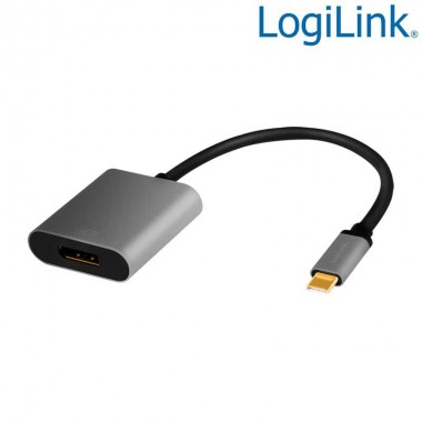 Logilink CUA0102 - Conversor USB 3.2 (Gen 1) Tipo C a DisplayPort 4K/60Hz, Negro/Gris