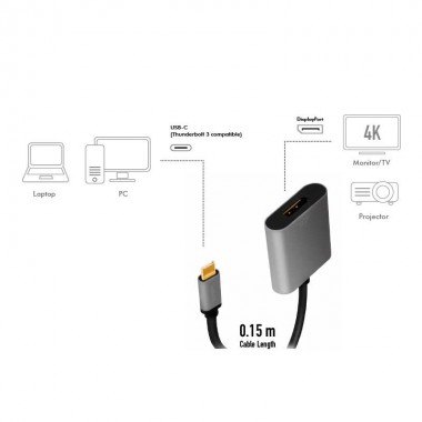 Logilink CUA0102 - Conversor USB 3.2 (Gen 1) Tipo C a DisplayPort  4K/60Hz, Negro/Gris