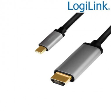 1.8 m Cable USB 3.2 (Gen 1) tipo C Macho a HDMI 4K/60Hz, Negro/Gris Logilink CUA0101