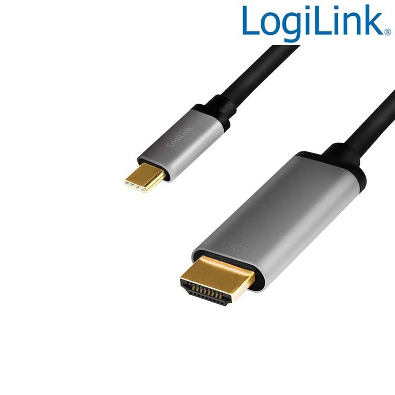 Logilink CUA0101 - 1.8 m Cable USB 3.2 (Gen 1) tipo C Macho a HDMI  4K/60Hz, Negro/Gris