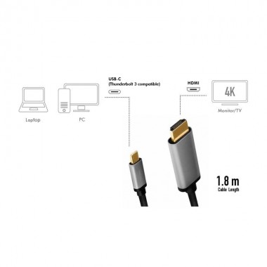 Logilink CUA0101 - 1.8 m Cable USB 3.2 (Gen 1) tipo C Macho a HDMI  4K/60Hz, Negro/Gris