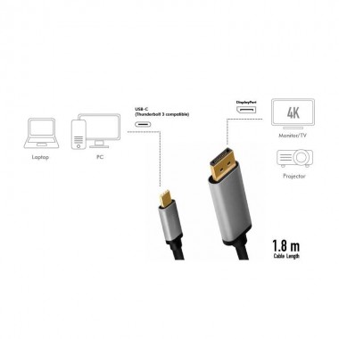 Logilink CUA0100 - 1.8 m Cable USB 3.2 (Gen 1) tipo C Macho a DisplayPort 4K/60Hz, Negro/Gris