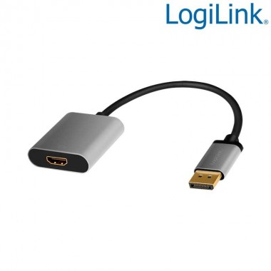 Logilink CDA0108 - Cable Conversor DisplayPort  Macho - HDMI Hembra, 4K@60Hz, Negro/Gris