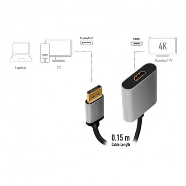 Logilink CDA0108 - Cable Conversor DisplayPort  Macho - HDMI Hembra, 4K@60Hz, Negro/Gris