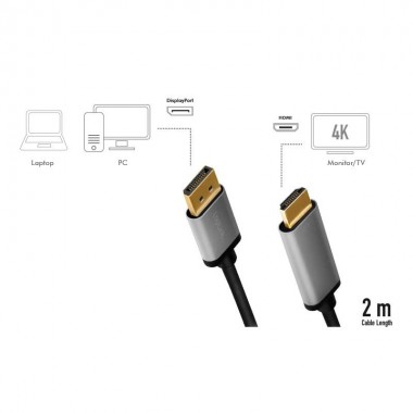 Logilink CDA0107 - 2m Cable Displayport a HDMI , 4K@60Hz Negro/Gris