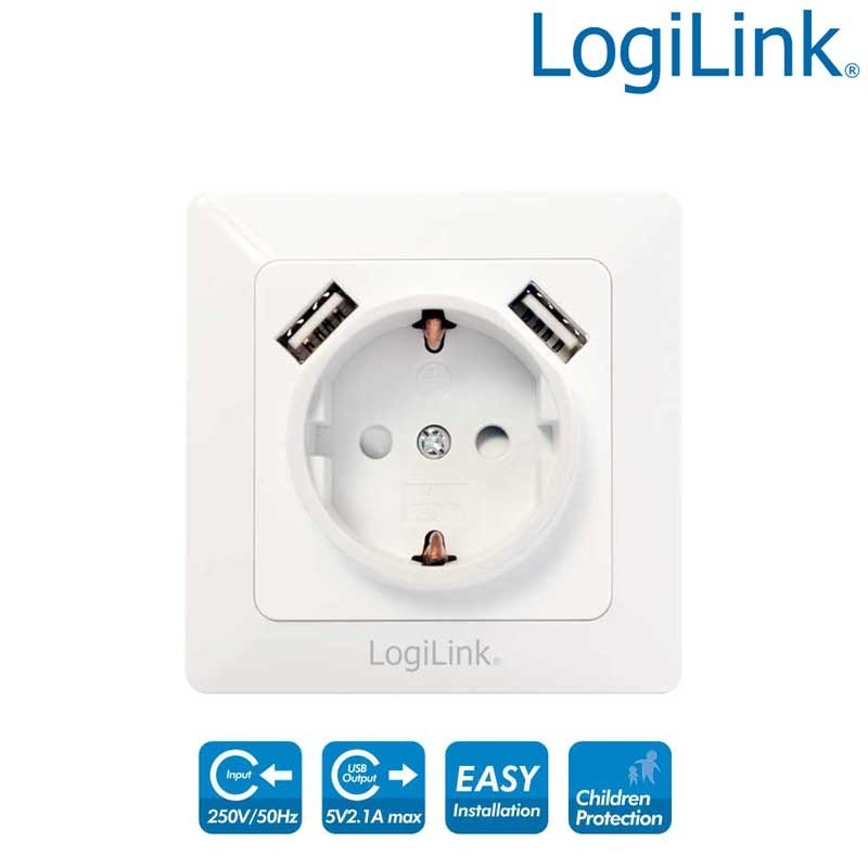 Logilink PA0162 | Enchufe 220V y 2 Tomas de corriente USB | Marlex