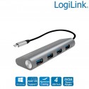 Logilink UA0309 - Hub USB-C 3.1 de 4 puertos USB 3.0 tipo A, Aluminio, Gris