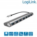 Logilink UA0310 - Hub USB-C 3.1 de 7 puertos USB 3.0 tipo A, Aluminio, Gris