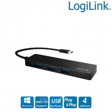 Logilink UA0311 - Hub USB-C 3.1 de 3 puertos USB 3.0 tipo A y 1 USB-C , Negro