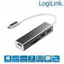 Logilink UA0305 - Hub USB-C de 3 puertos USB 3.0 tipo A con lector de tarjetas, Aluminio