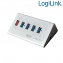Logilink UA0227 - Hub USB 3.0, 5 puertos (1 de carga rapida), Aluminio
