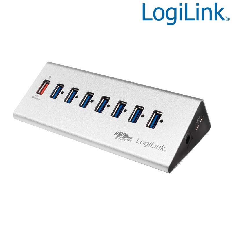 Logilink UA0228 v- Hub USB 3.0, 8 puertos (1 de carga rapida),Aluminio