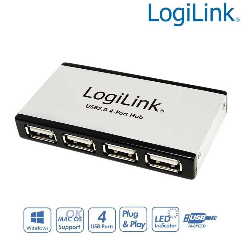 Logilink UA0003 - Hub USB 2.0, 4 Puertos, Aluminio | Marlex Conexion