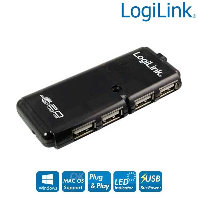 Logilink UH0001A - Hub USB 2.0 de 4 Puertos, Negro | Marlex Conexion